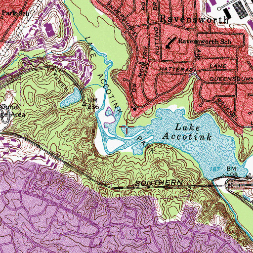 Topographic Map of Lake Accotink Park, VA