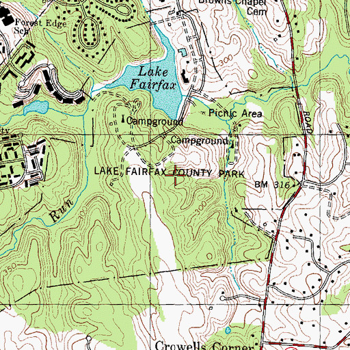 Topographic Map of Lake Fairfax County Park, VA