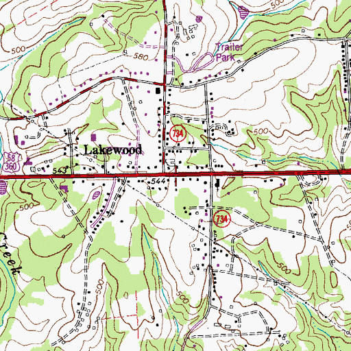 Topographic Map of Lakewood, VA