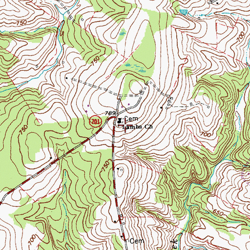 Topographic Map of Lambs Church, VA