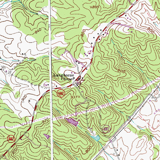 Topographic Map of Langhorne Chapel, VA