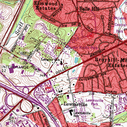 Topographic Map of The Langley School, VA