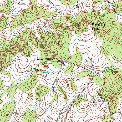 Topographic Map of Laurel Creek Church, VA