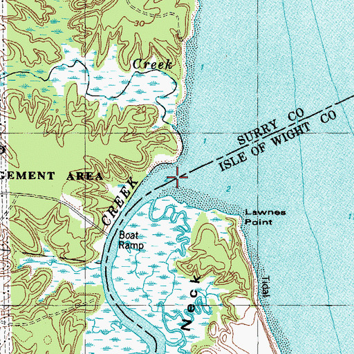 Topographic Map of Lawnes Creek, VA
