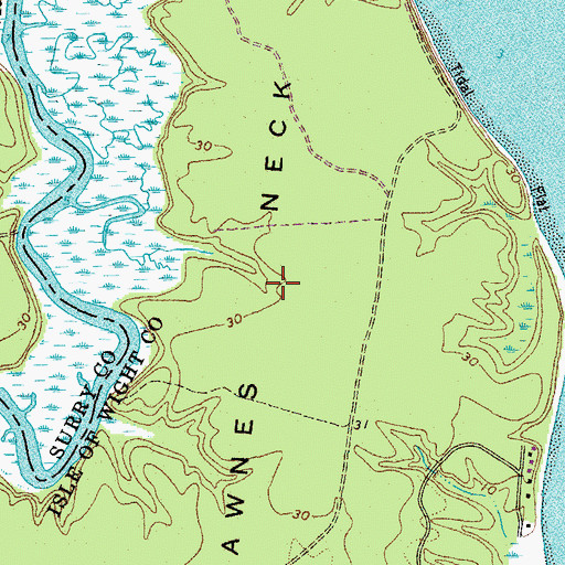 Topographic Map of Lawnes Neck, VA