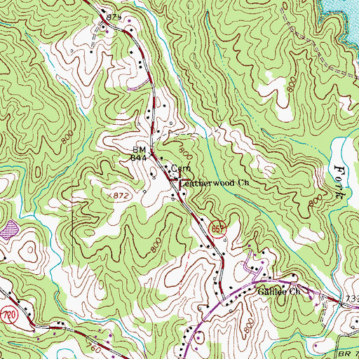 Topographic Map of Leatherwood Church, VA