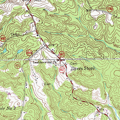 Topographic Map of Leatherwood Church, VA