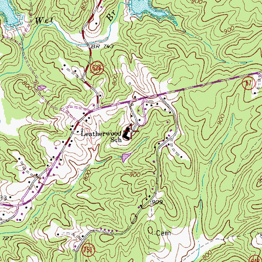 Topographic Map of Leatherwood School, VA