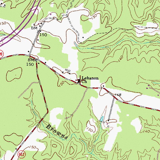 Topographic Map of Lebanon Church, VA