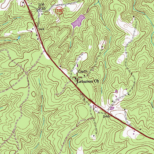 Topographic Map of Lebanon Church, VA