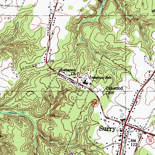 Topographic Map of Lebanon Church, VA