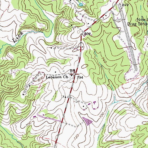 Topographic Map of Lebanon Church, VA