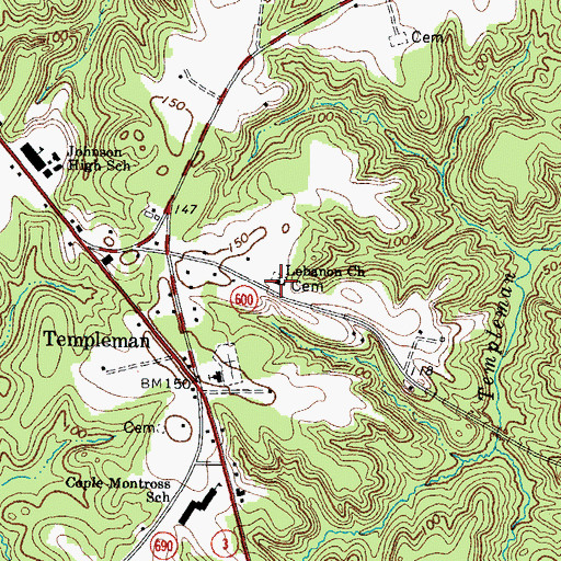 Topographic Map of Lebanon Church, VA