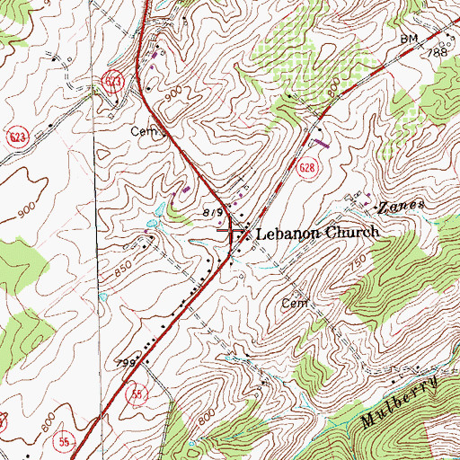 Topographic Map of Lebanon Church, VA