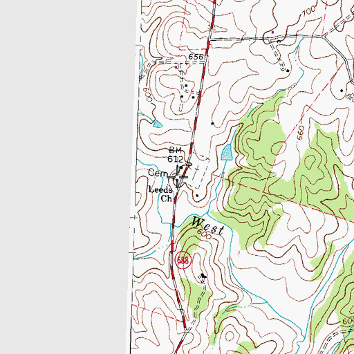 Topographic Map of Leeds Church, VA
