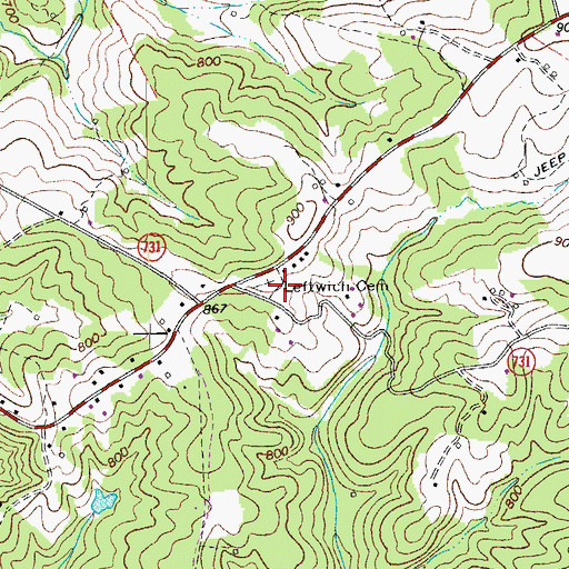 Topographic Map of Leftwich Cemetery, VA