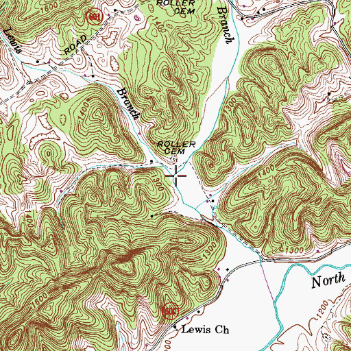 Topographic Map of Lewis Branch, VA