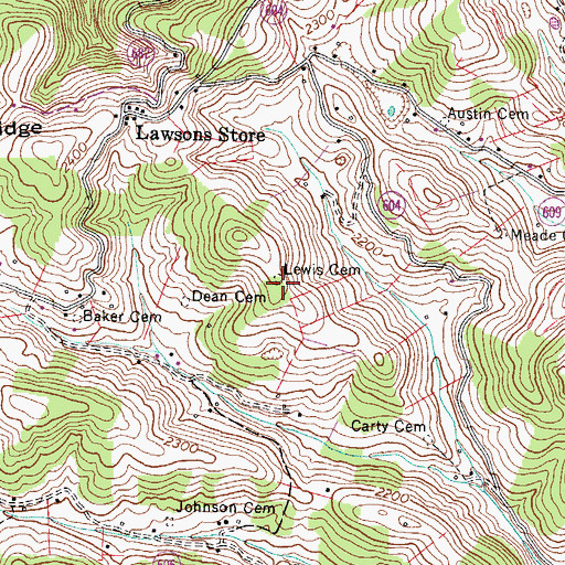 Topographic Map of Lewis Cemetery, VA