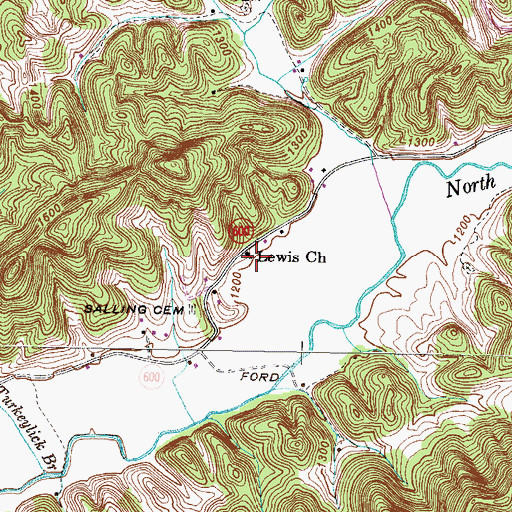 Topographic Map of Lewis Church, VA