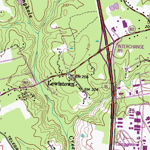 Topographic Map of Lewistown, VA