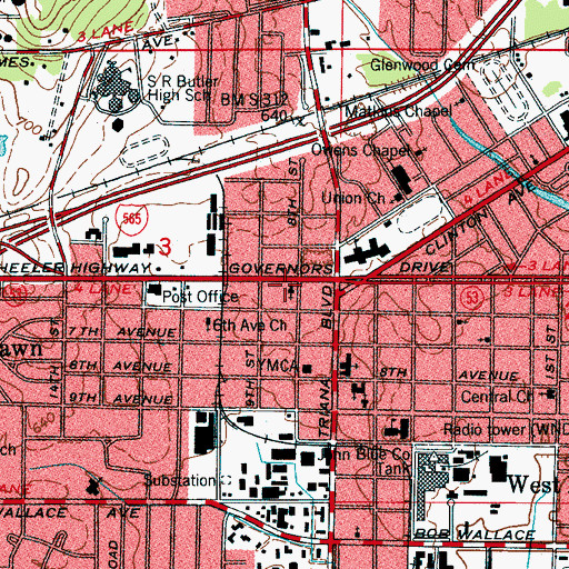 Topographic Map of Governors Drive Church of God, AL