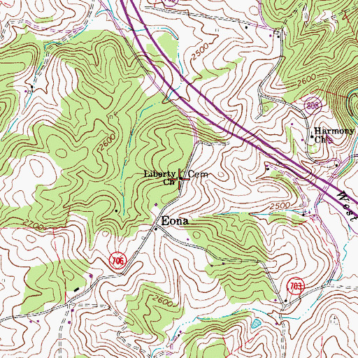 Topographic Map of Liberty Church, VA