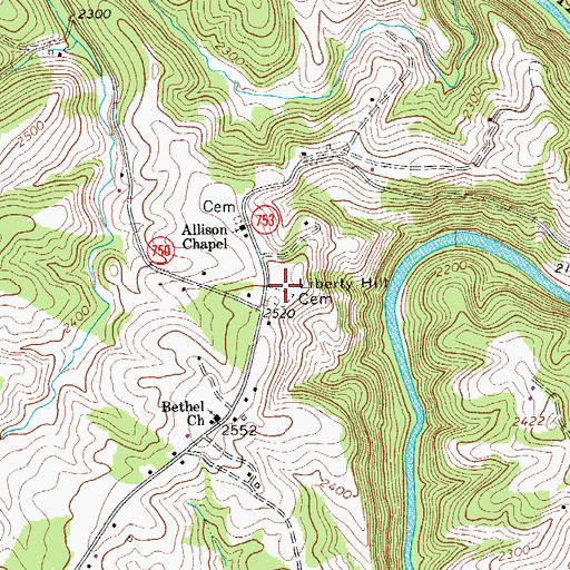Topographic Map of Liberty Hill Cemetery, VA