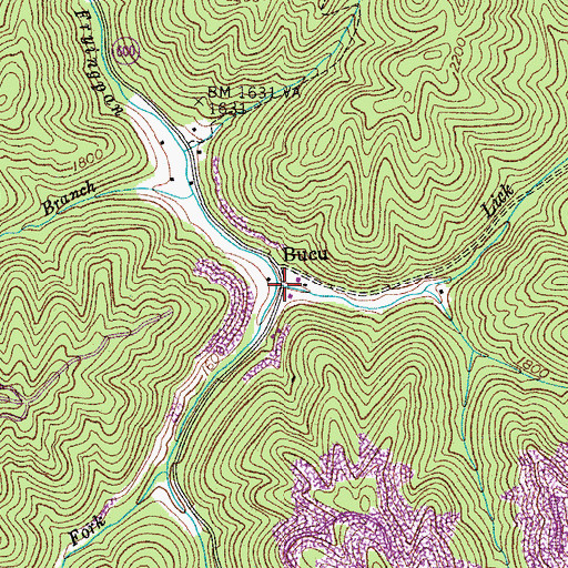 Topographic Map of Lick Branch, VA