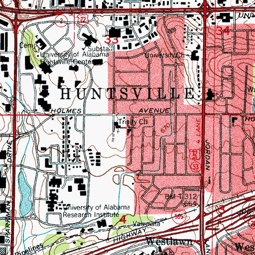Topographic Map of Grace Church of the Nazarene, AL
