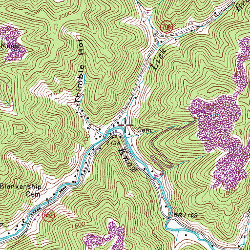Topographic Map of Lick Branch, VA