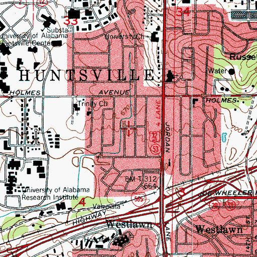 Topographic Map of Green Acres, AL