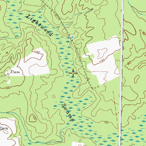 Topographic Map of Lightwood Swamp, VA