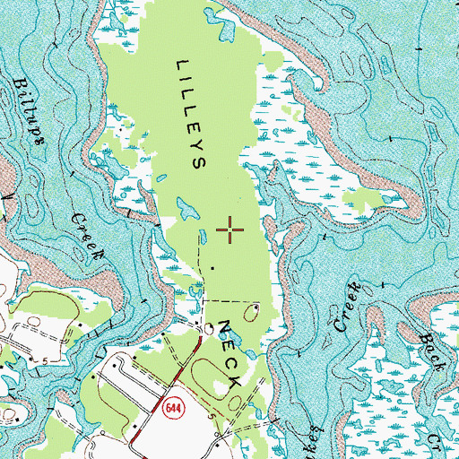 Topographic Map of Lilleys Neck, VA