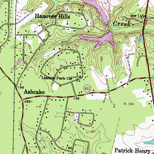 Topographic Map of Lincoln Park Church, VA