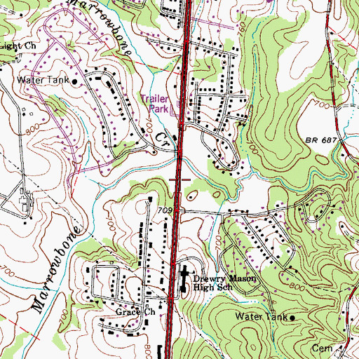 Topographic Map of Little Marrowbone Creek, VA