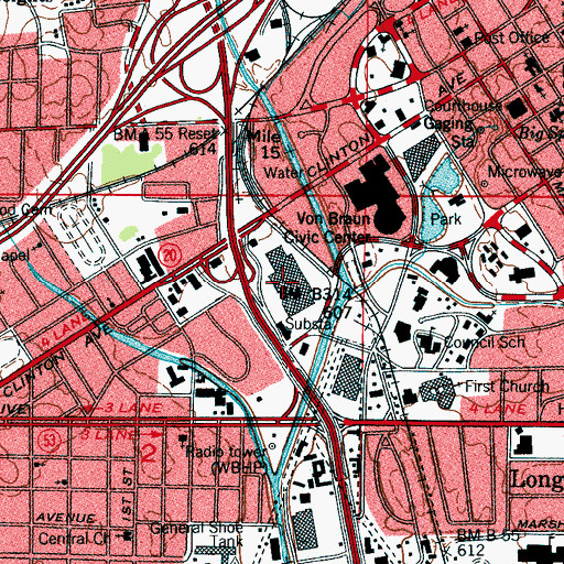 Topographic Map of Heart of Huntsville Mall Shopping Center, AL