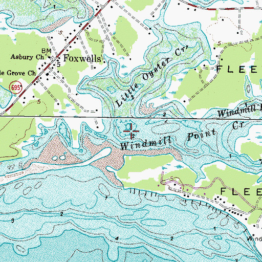 Topographic Map of Little Oyster Creek, VA