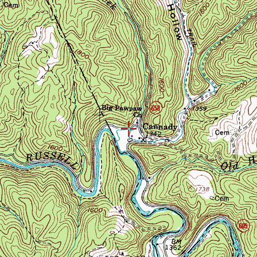 Topographic Map of Little Pawpaw Creek, VA