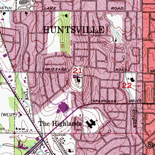 Topographic Map of Highlands Baptist Church, AL