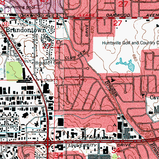 Topographic Map of Hillview Acres, AL
