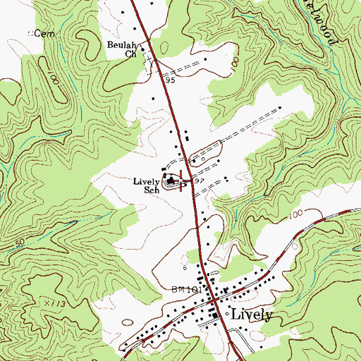 Topographic Map of Lively School, VA