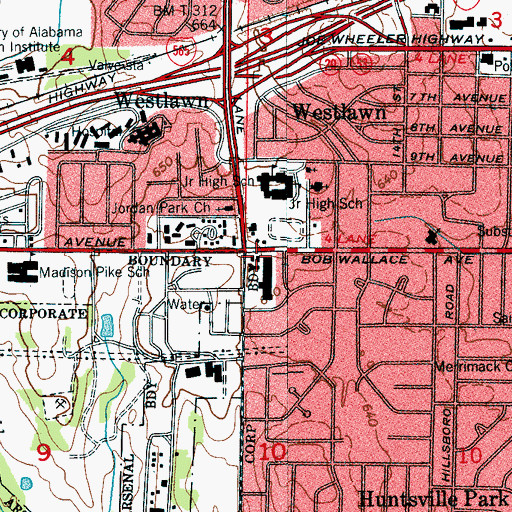 Topographic Map of Holiday Plaza Shopping Center, AL