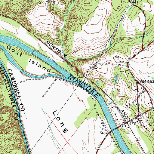 Topographic Map of Long Branch, VA