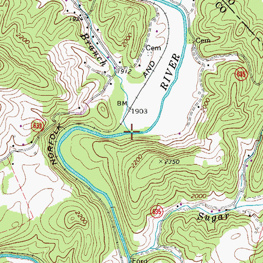Topographic Map of Long Branch, VA