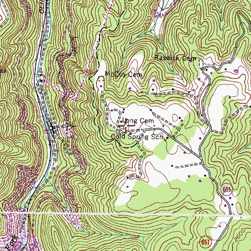 Topographic Map of Long Cemetery, VA