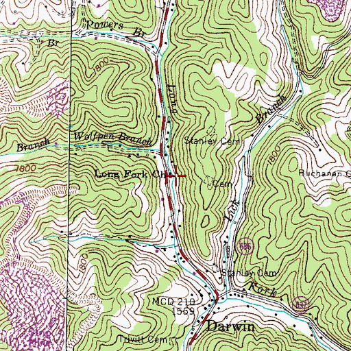 Topographic Map of Long Fork Church, VA