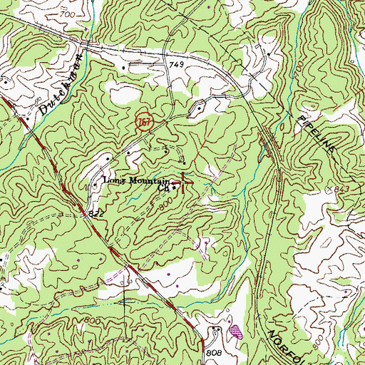 Topographic Map of Long Mountain Church, VA