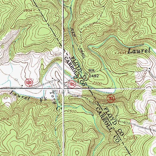 Topographic Map of Long Mountain Creek, VA