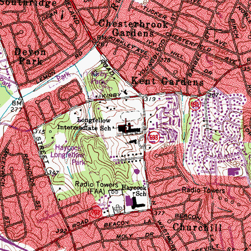 Topographic Map of Longfellow Middle School, VA