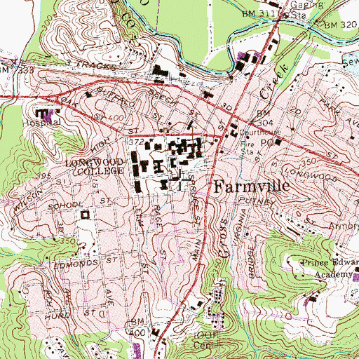 Topographic Map of Longwood University, VA